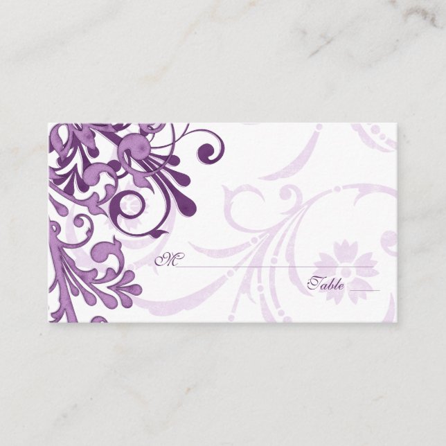Lugar de Boda morado floral blanco o tarjetas de a (Anverso)