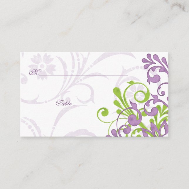 Lugar de Boda morado verde floral o tarjetas de ac (Anverso)