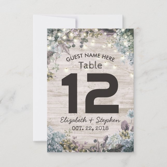 Lugar de Boda Número de Mesa Chic Luces de Madera  (Anverso)