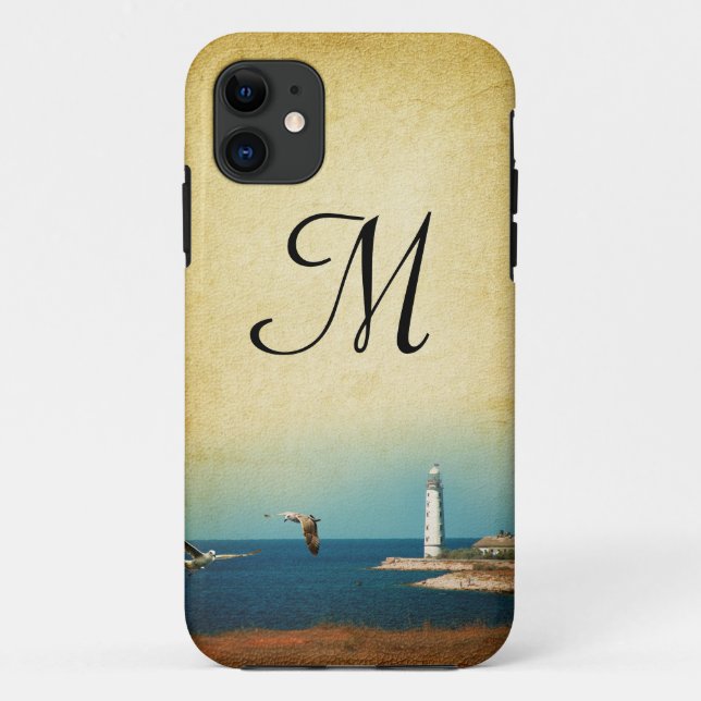 Lugar de playa del faro Monograma IPHONE 5 Funda (Reverso)