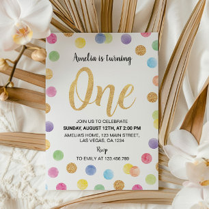 Lugar del arcoiris Primer cumpleaños Invitación pu