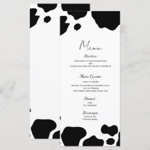Lugares de Vaca Moo Impresión Boda Menú Blanco Neg