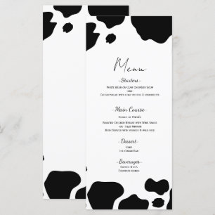 Lugares de Vaca Moo Impresión Boda Menú Blanco Neg
