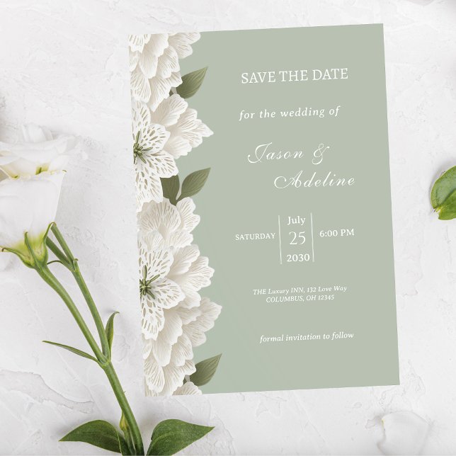 Lujo Bodas Florales Verde Salvia Save the Date (Subido por el creador)