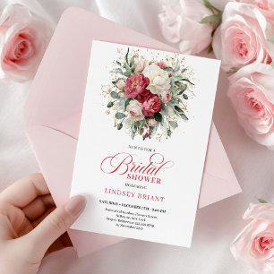 Lujo Bohemio Invitación de Boda Roja y Dorada