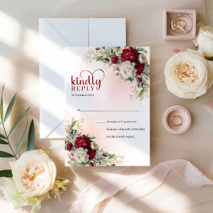Lujo Boho Bodas Florales Rojo Profundo Dorado RSVP