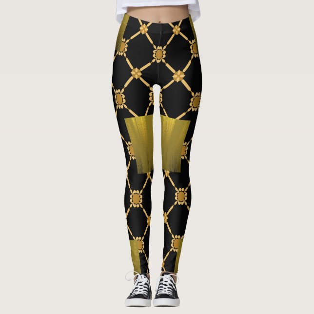 Lujo dorado: Leggings de elegancia negra (Anverso)