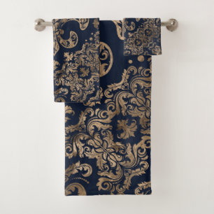 Lujo Fleur-de-lis Ornament - dorado y azul oscuro