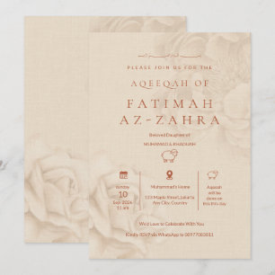 Lujo Invitación Beige Floral Islámica Aqeeqah Niña