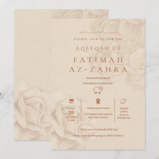 Lujo Invitación Beige Floral Islámica Aqeeqah Niña