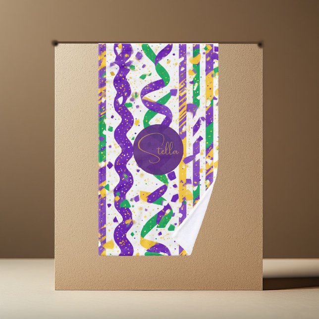 Lujo Mardi Gras Morado Dorado Verde Rayas Confeti (Luxe Mardi Gras Purple Gold Green Stripes Confetti Hand Towel)