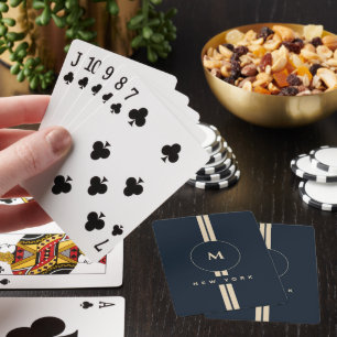 Lujo Monograma Inicial Oro Cartas de Juego Navy Me