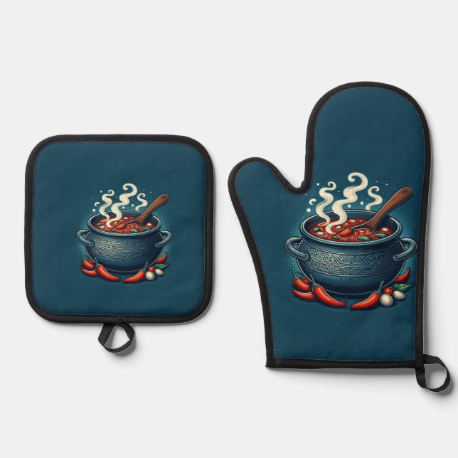 Lujo Plata Quilted Oven Mitt y Pot Holder Set (Anverso)