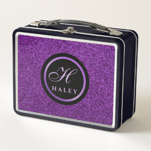 Lujo Purpura Brillo Glitter Monograma Inicial