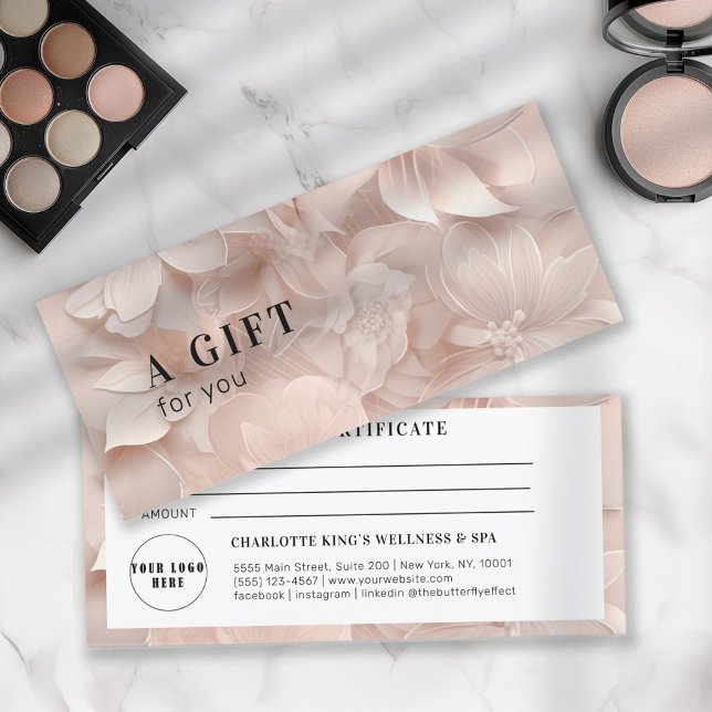 Lujo, Rubor-Beige, Flor, logotipo (Luxury, Blush-Beige, Flower, Gift Certificate with your data & your own Logo. Edit & upload easy.)