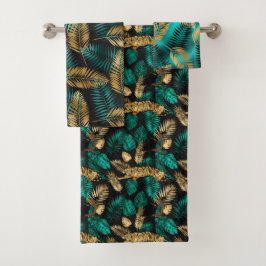 Lujo Tigre Verde Teal Dorado y Hojas Tropicales