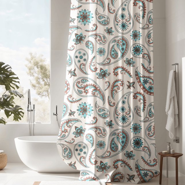 Lujosa Cortina de Ducha Azul y Blanco Paisley (Subido por el creador)
