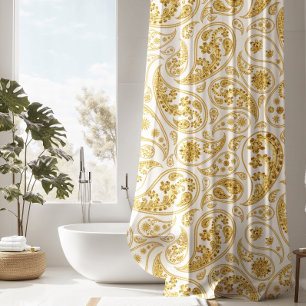 Lujosa Cortina de Ducha Gold Paisley