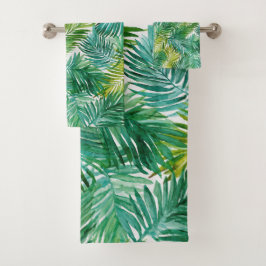 Lujosa hoja de palma verde de isla tropical acuare