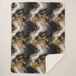 Lujosa manta Sherpa de Mármol Negro y Oro