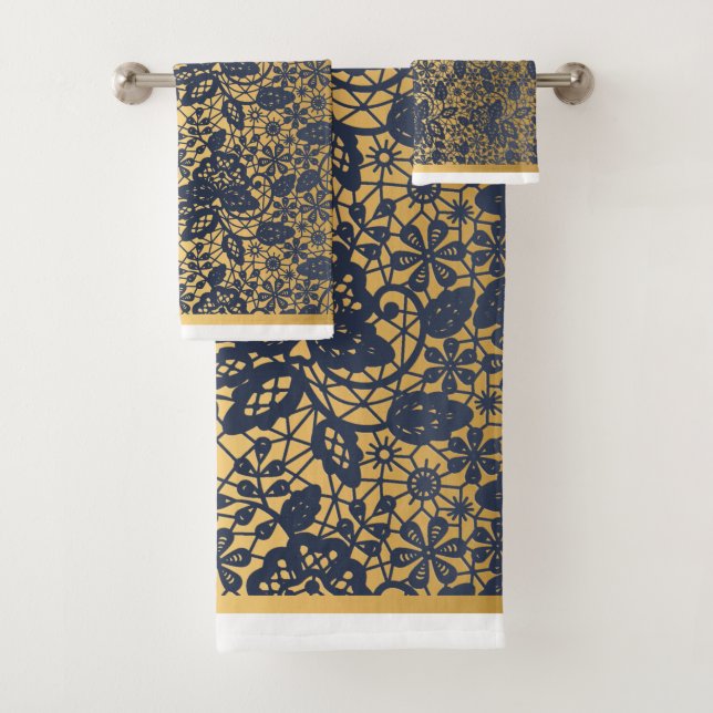 LUJOSA NAVY LACE ORO TOALLAS DE BAÑO CONJUNTO 2 (In situ)