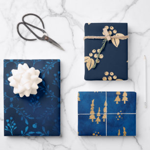 Lujoso Elegante Vintage Hojas Bayas Azul Oro