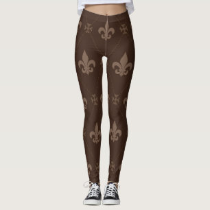 Lujoso Fleur de Lis Brown Leggings