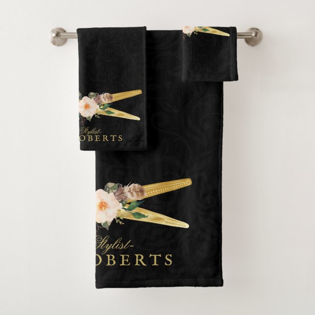 Lujoso Hair Stylist Gold Scissors Black Damask (In situ)