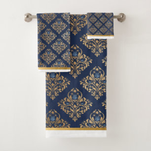 LUJOSO JUEGO DE ORO NAVY HAMPTON TOWEL SET