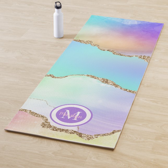 Lujoso Pastel Gold Agate Faux Purpurina Yoga Mat (In situ)