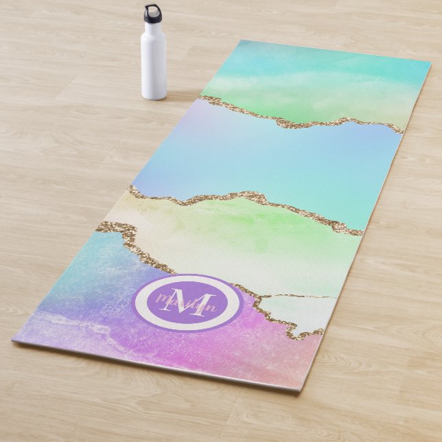 Lujoso Pastel Gold Agate Faux Purpurina Yoga Mat (In situ)