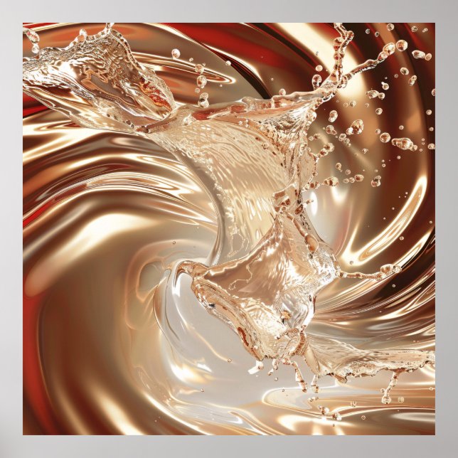 Lujoso Poster de Oro y Arte Fluido de Crema (Frente)