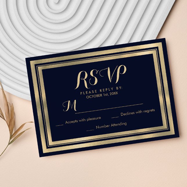 Lujoso y moderno oro azul marino RSVP (Luxury stylish modern navy blue gold RSVP)