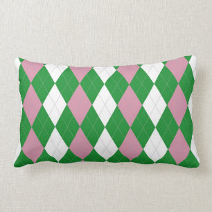 Lumbar A.K.A Cojín decorativo rosado y verde de Argyle