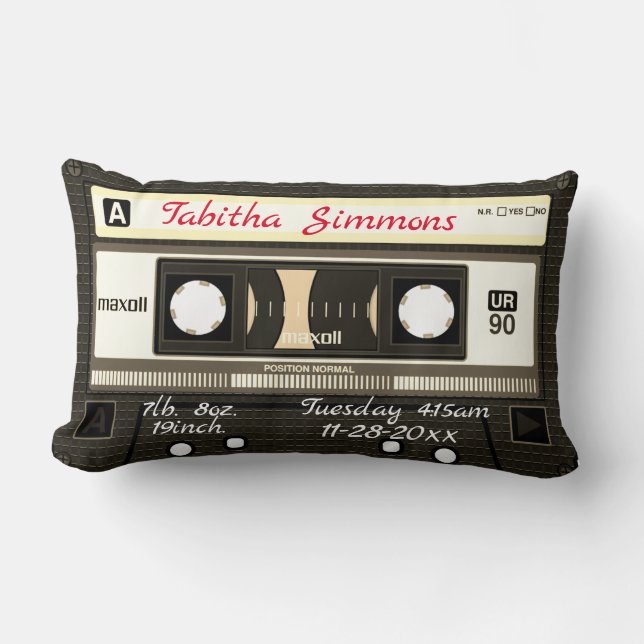 Lumbar Cinta de Casete Personalizada Cojín de Cumpleaños  (Anverso)