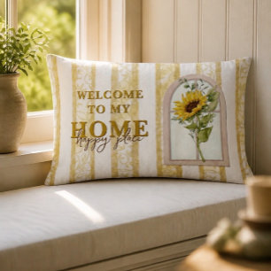 Lumbar Cojín de bienvenida en ventana con girasoles Lugar