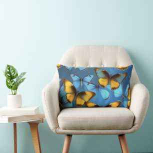 Lumbar Cojín decorativo azul con mariposas
