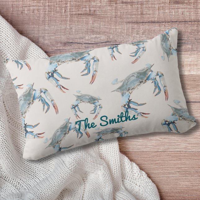 Lumbar Cojín decorativo de acento de cangrejo azul (Personalize this Maryland Blue Crab throw pillow for a touch of the Atlantic Caost!)
