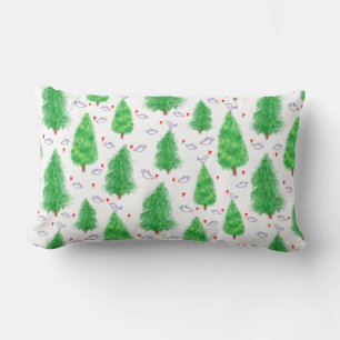 Lumbar Cojín decorativo de Árboles y Aves de Navidad