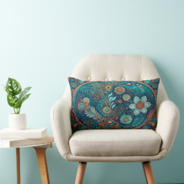 Lumbar Cojín decorativo de arte popular azul