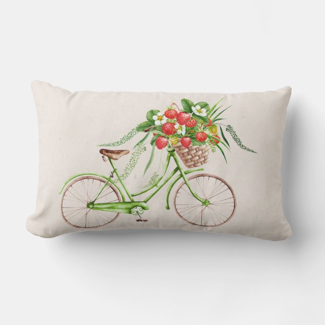 Lumbar Cojín decorativo de bicicletas y fresas (Anverso)