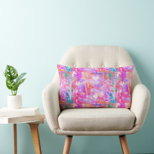 Lumbar Cojín decorativo de corazón rosa/Verde azulado/bla