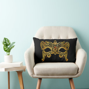 Lumbar Cojín decorativo de máscara de gema marrón dorado