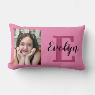 Lumbar Cojín decorativo de nombre y foto rosa reversible 