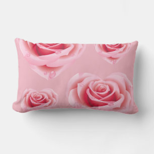 Lumbar Cojín decorativo de rosas rosadas/azules pasteles