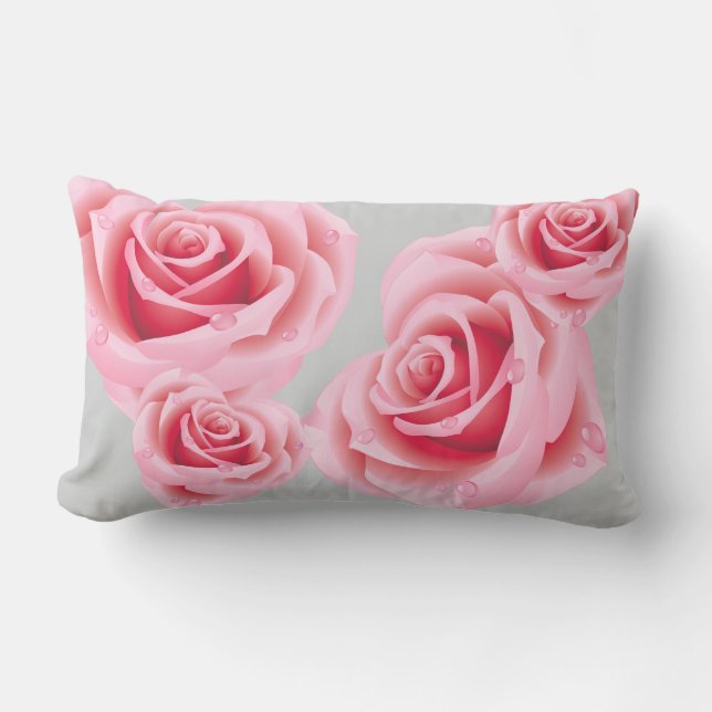 Lumbar Cojín decorativo de rosas rosadas Pastel (Anverso)