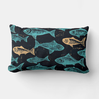 Lumbar Cojín decorativo Fish Woodcut