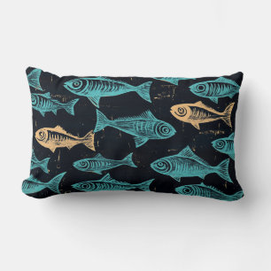 Lumbar Cojín decorativo Fish Woodcut