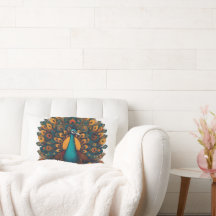 Cojín decorativo impreso de pavo real