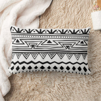 Lumbar Cojín decorativo nativo americano negro y blanco/
